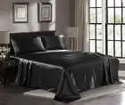 Satin Sheets Queen [4-Piece, Black] Hotel Luxury Silky Bed Sheets - Extra Soft -