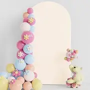 Putros Wedding Arch Cover 7.2FT Beige Spandex Fitted Arch Cover for Round Top Chiara Backdrop Stand Covers for Wedding Birthday Party Decoration