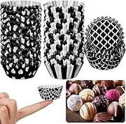 Gerrii 600 Pcs Black and White Candy Cups Christmas Mini Cupcake Liner Cupcake Grid Dots Wrappers Cupcake Baking Paper Muffin Baking Liners Holders for Weddings Birthday Party Decor
