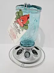Perky-Pet Mason Jar Wild Bird Seed Blue Antique Glass 8 Feeding Ports New w/ Tag