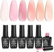 beetles Gel Polish Jelly Gel Nail Polish Set, 6 Colors Ballet Dress Milky White Sheer Pink Nude Transparent Soak Off Uv Diy Manicure Kit Gel Nail Polish for Women