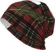 [QMNKLET] Beanie Hats for Men Women Soft Knit Cuffed Beanie Merry Christmas Reindeer Tartan Checkered Plaid Xmas Skull Cap Headwear Ski Hat Black, Black, One Size