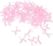 KOMBIUDA 100pcs Pink Satin Ribbon Bow Pre-Tied Mini Bow for DIY Crafts Present Wrapping Wedding Party Decorations Small Fabric Bowknots for Scrapbooking Sewing