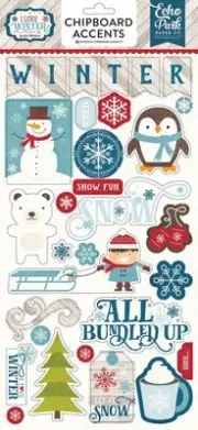 ECHO PARK "I LOVE WINTER" CHIPBOARD ACCENTS SNOW WINTER SCRAPJACK'S PLACE