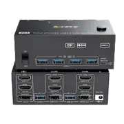 KVM Switch Triple Monitor 8K@60Hz 4K@144Hz DisplayPort+2 HDMI 4 USB 3.0 Ports