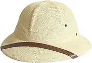 [Nicedeal] Pith Helmet, Sunproof Woven Mens Straw Hat with Wide Brim, Breathable Sun Hat with Adjustable Chin Strap, Outdoor Miner Hat for Jungle Explorers Costume,Mens Straw Hat,Pith Helmet