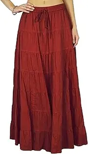 [Phagun] Women's Summer Cotton Skirt Ethnic Design Drawstring Waist