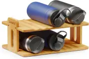 SpaceAid Bamboo Water Bottle Organizer with Labels, Kitchen Pantry 2-Tier