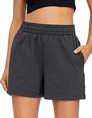 [Auriviz] Womens Casual Drawstring Sweat Shorts Elastic High Waist Running Workout Shorts with Pockets