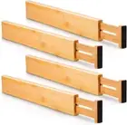4 pcs Bamboo Kitchen Drawer Dividers Large, Adjustable Drawer Organizers, Spring