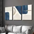 3pcs Blue and Beige Shape Splicing Decoration Wall Art Canvas Framed 50x70cm