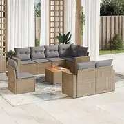 Patio Furniture Sets 9 Piece Garden Sofa Set with Cushions Mix Beige Poly Rattan