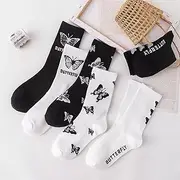 [TYKGD] Women's Socks Cute Bow Print White Black Socks Butterfly Pattern Women
