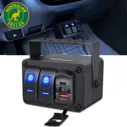 2 Gang Rocker Switch Box 12V SPST on off Switch PD Type C and QC 3.0 USB Charger