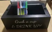 Wooden Disposable Double Cup Holder w/ Marker Slot Party Bar Organizer New