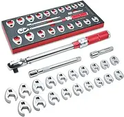 LainKeen 22 PC Crows Foot Wrench Set, 3/8" Drive, 10-22mm & 5/16"-7/8", Metric & SAE, With 3/8" Torque Wrench & 2 Extension Bars, EVA Foam Case