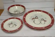 Vtg Royal Seasons Snowmen Snowflakes RN1 Stoneware 6 Pieces Plates and Bowls