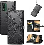 Business Anti-Fall Protective Shell Compatible with Nokia XR 21 XR21 Shockproof Flip Cover Leather Case Non-Slip Stand Holder Card Slot PU Wallet Clip (Black,Nokia XR21)