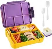 Bento Lunch Box for Kids, 1330ML Bento Box Adult Lunch Box with 6 Compartment, Leakproof Snack Boxes with Utensil Sauce Dressing Containers ，Leakproof, Microwave, Dishwasher (P)