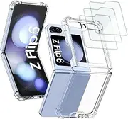 USTIYA 3-Pack Screen Protector + Case for Samsung Galaxy Flip 6 5G Protection Tempered Glass Film, HD Clear Cover (Clear)