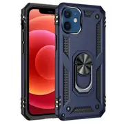 For Apple iPhone 12 Mini Case, Military Grade 360 Degree Rotating Metal Magnetic Ring Car Mount Holder Kickstand Shockproof Heavy Duty Cover (Navy Blue)
