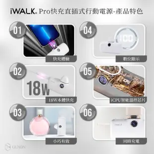 【iWALK】PRO 閃充直插式行動電源 lightning頭(適用蘋果iPhone/口袋行動電源)