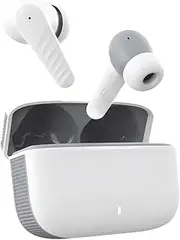 TRON TECH T8 Bluetooth Earbuds, Smart Touch Control, Built-in Quad Microphones for Handsfree Calling, Wireless Charging Case, Noise Cancelling Premium Sound for iOS Android, White Grey