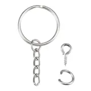 Split Key Ring with Chain w Jump Ring Connector, w Small Screw Eye Pins 20Pcs