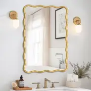 20 * 28" Gold Bathroom Mirror for Wall,Wavy Rectangular Mirror,Vanity Mirror,Bat
