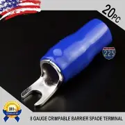 PLATINUM SPADE FORK 8 GAUGE TERMINAL BLUE 20 PACK INSULATED CONNECTOR CRIMP USA