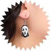 [Xduargs] Boho Skull Skeleton Dangle Earrings Vintage Exaggerate Ghost Earrings Black Funny Ghost Hook Earrings Halloween Grim Reaper Drop Earrings Jewelry for Women and Girls, Zinc, No Gemstone