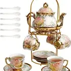 Generic Porcelain Tea Set, Glazed European Coffee Pot, Ceramic Cups and Saucers