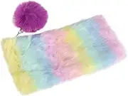 Rainbow Plush Pen Bag Large Capacity Pencil Case Portable Storage for Stationery Cute Design with Pink and Purple Plush Ball for Students and Organizing Supplies