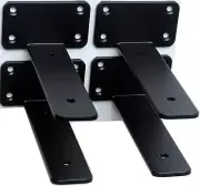 2 Pack - 6 inch Black Hidden L Shelf Bracket (1/5 Inch Thicked) Iron Shelf