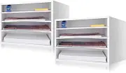 eMerit Wood Desktop Organizer Paper Storage Letter Tray File Sorter with Adjustable Shelves for Home Office,White (2 Pack)