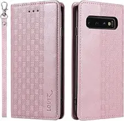 LOLFZ Case for Samsung Galaxy S10E, Leather Flip Wallet Case Card Slots Kickstand Wrist Strap Protective Magnetic Phone Case Cover for Samsung Galaxy S10E - Rose Gold