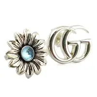 在飛比找ETMall東森購物網優惠-GUCCI 925純銀-雙G與藍色托帕石花朵不對稱耳環