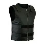 Mens SWAT Bullet Proof Style Biker Leather Vest Motorcycle Club Waistcoat Black