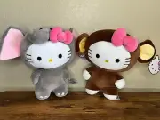 Sanrio Hello Kitty Circus Elephant & Monkey Set Of 2 Plush Stuffed Toy 10" NWT