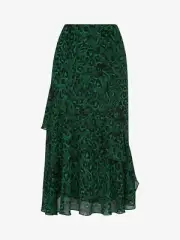 BNWT Whistles Green Jungle Cat Animal Print Tiered Midi Skirt UK 6 34 2 RRP £139