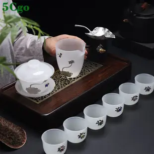 5Cgo【茗道】陶瓷景德鎮琉璃玉白瓷如冰似玉鑲銀功夫茶具大號泡茶碗三才蓋碗茶杯576391694347