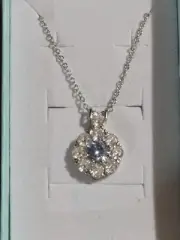 Ryze 925 SS Corn Flower Blue With White Frost CZ Necklace 18" W/2" Extension