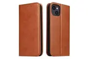 For iPhone 14 Plus Case Leather Flip Wallet Folio Cover with Stand Brown