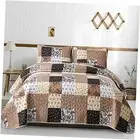 Patchwork Quilt Set Size,3 Pieces Brown Floral Plaid Patchwork Queen Khaki