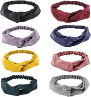 Yeshan Women's Criss cross Silk Satin Headbands Elastic Twisted Head Wrap Knotted Hair Band,pack of 8