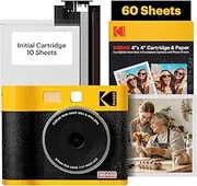 [KODAK] Mini Shot 4 ERA 4PASS 2-in-1 Instant Camera and Photo Printer Bundle (4x4 inches) Initial 10 Sheets + 60 Sheet Pack, Yellow