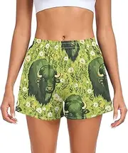 [FRODOTGV] Deep Green Flowers Cows Women's Athletic Shorts Ouick Dry Running Shorts for Soccer Teenis Exercise Indoor S