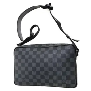 LV N40280 UTILITY棋盤格LOGO Damier Graphite帆布男士拉鍊斜背郵差包(黑灰)