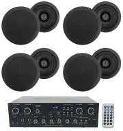 Technical Pro RX400X4 Bluetooth Home Receiver Amp+8) 5.25" Black Ceiling Speaker