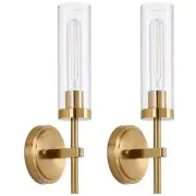 Gold Wall Sconces Set of 2, Modern Bathroom Sconces Wall Lighting Brushed Gold